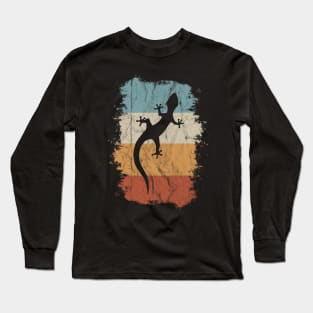 Vintage Reptile 80s Retro Gecko Silhouette Lizard Long Sleeve T-Shirt